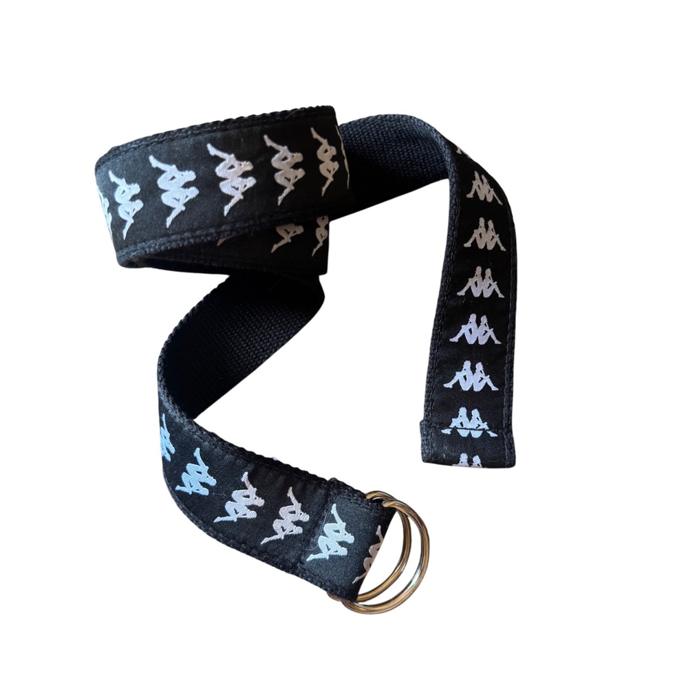 Kappa 222 banda Belt Men's D-Ring Webbing Logo Tape Streetwear Black Size 130 XL